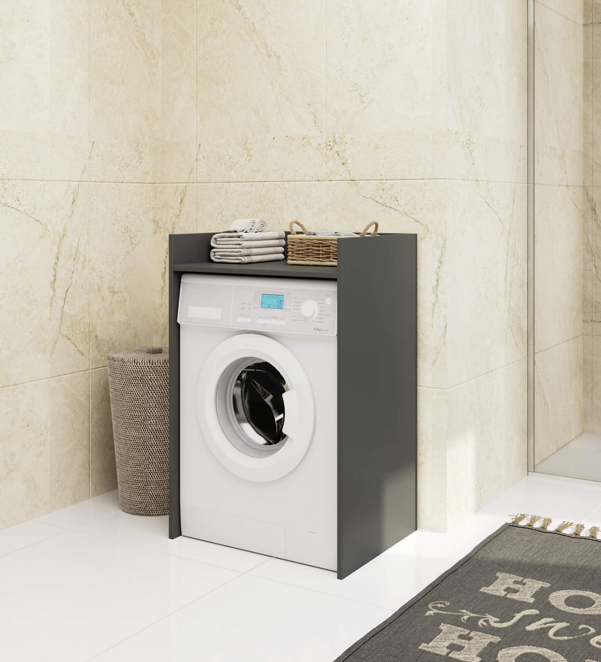 WASCHMASCHINENSCHRANK FIN, 50x64x98 cm, Grau - Grau, Holz (64/98/50cm) - Milordbikes