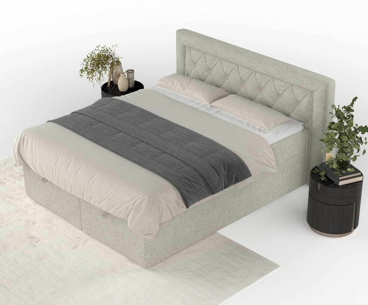 BOXBETT Jayleen Beige Grau 160/200 cm - Beige/Schwarz, Holz/Holzwerkstoff (160/200cm) - Maison de Reve