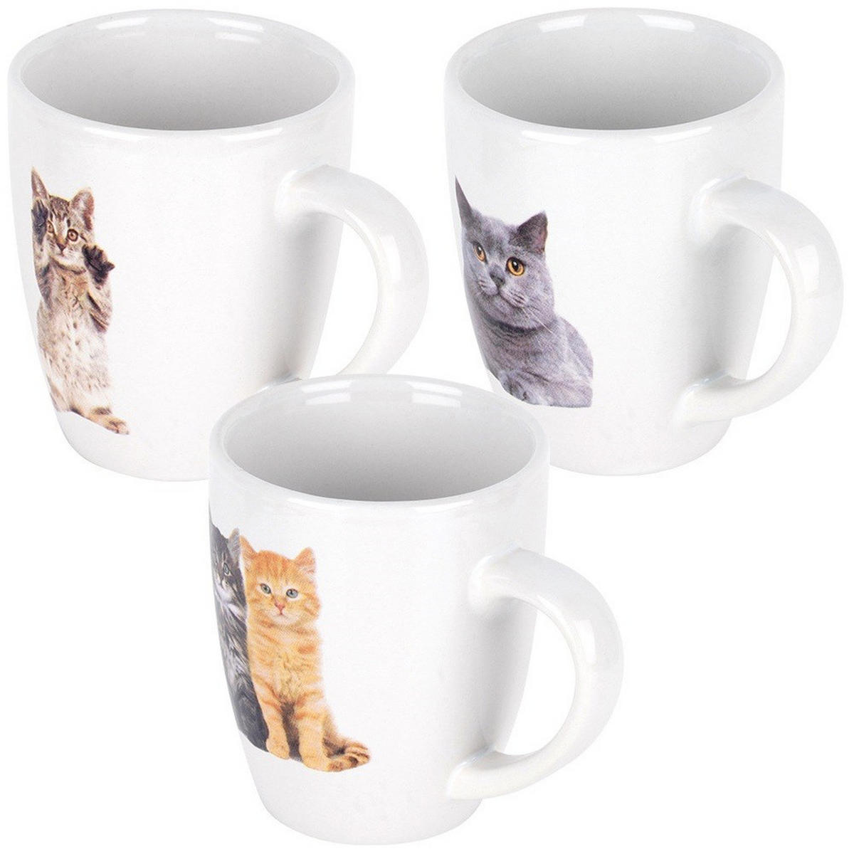 KERAMIKBECHER-SET KATZEN, Keramik, weiß, 3 Stk., 220 ml - Weiß, Keramik (0.22L) - Excellent Houseware