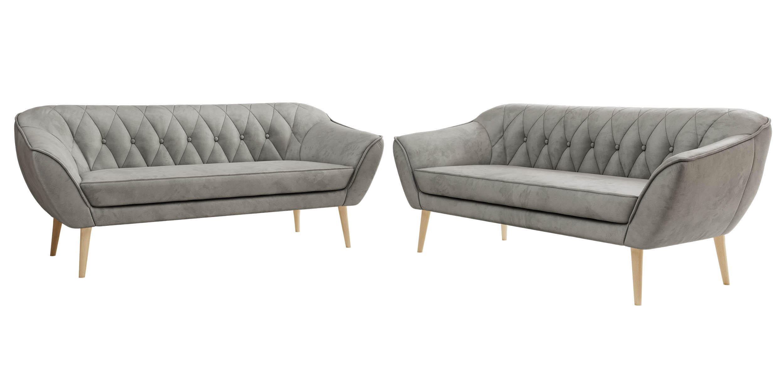 SEDACÍ SOUPRAVA 3+3 PIRS - Světle šedá Samet - Dřevěné nohy - světle šedá/barva buku, kompozitní dřevo/textil (180/75/74cm) - MKS