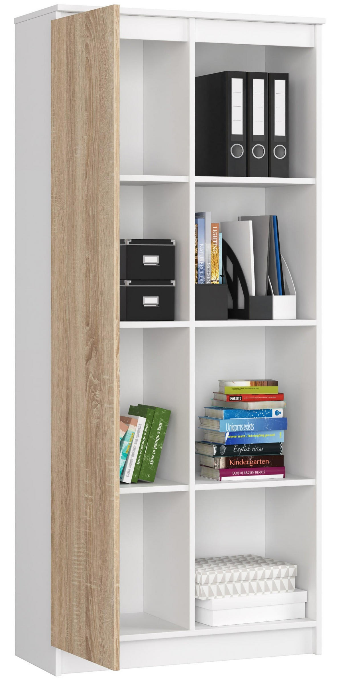 STANDREGAL Weiß, Eiche Sonoma 180/80/35 - Weiß, Holzwerkstoff (80/180/35cm) - RAUMHIRSCH FURNITURE