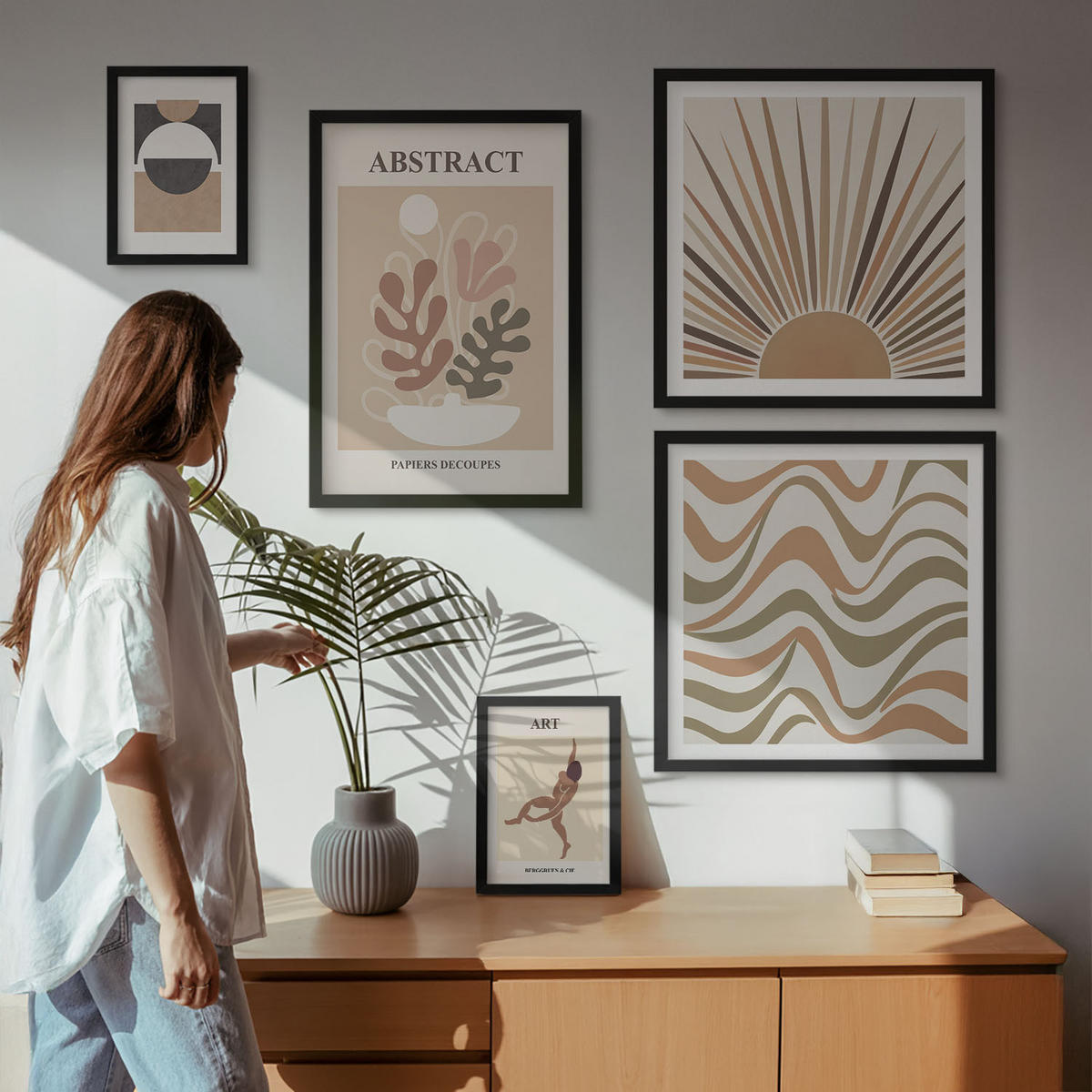 WANDBILDER 5er-Set - 50x50 cm & 20x30 cm & 40x60 cm Schwarzer Rahmen - Matisse Boho abstrakte Muster - Schwarz, Kunststoff (40/60cm) - ArtPrintCave