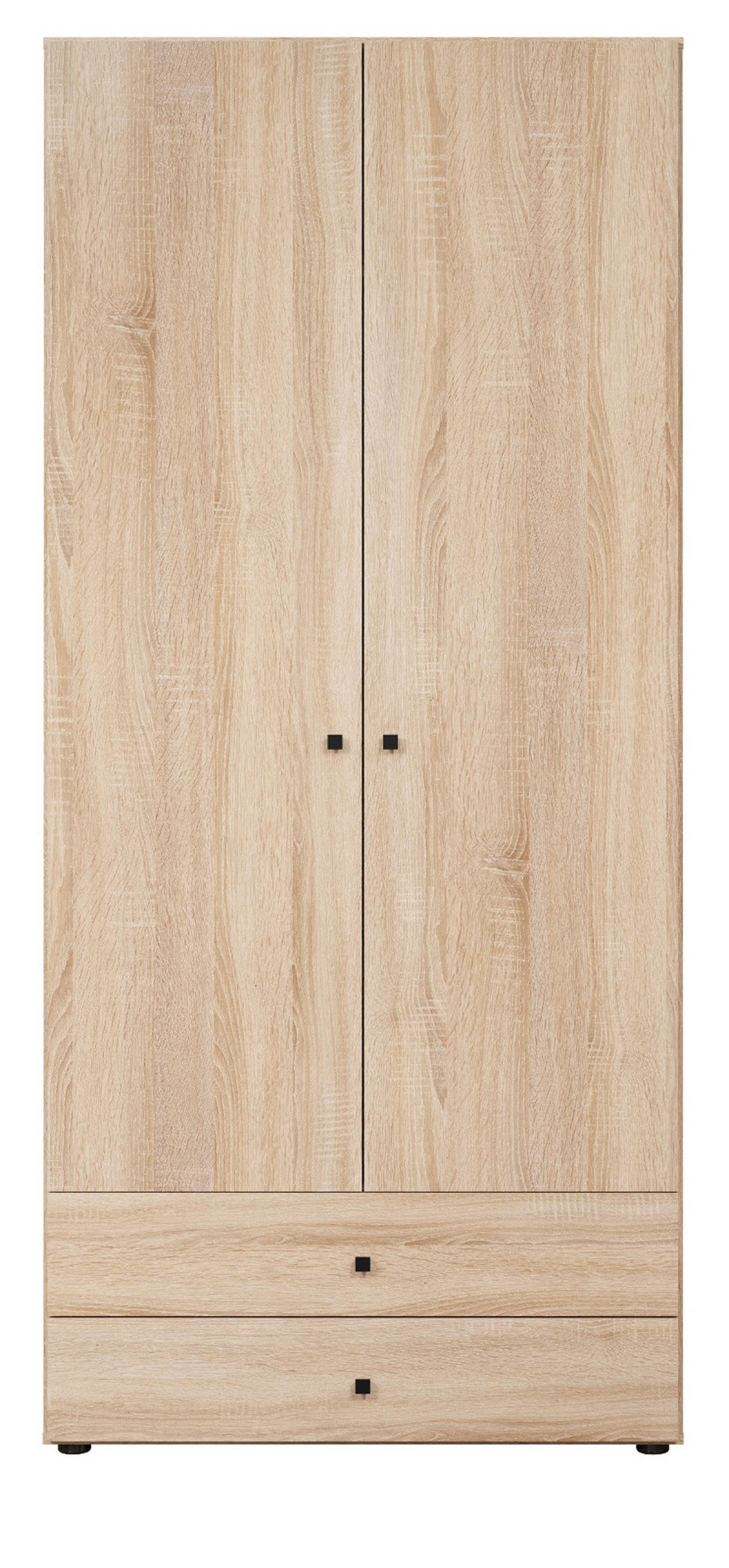 KLEIDERSCHRANK Eiche Sonoma hell 81 x 176 cm, Drehtürenschrank 2-türig mit Schubalden - Schwarz/Sonoma Eiche, Holzwerkstoff/Kunststoff (81/176/51cm) - Top.Furn