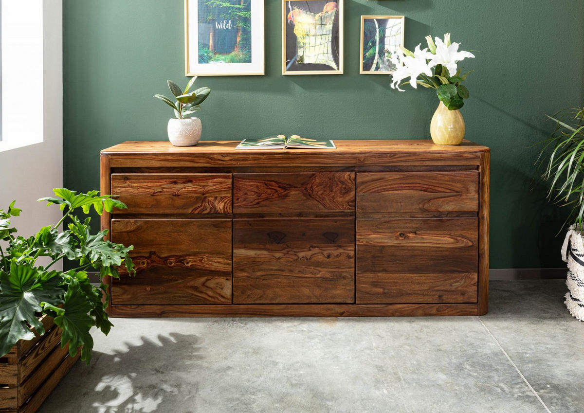 SIDEBOARD Sheesham 185x40x80 walnuss gewachst TORONTO #201 - Walnussfarben, Holz (185/80/40cm) - Massivmoebel24