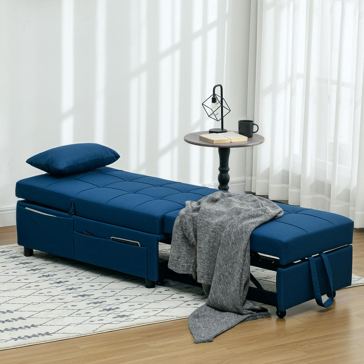 3-IN-1 Schlafsessel mit Bettfunktion, ausziehbares Schlafsofa, Schlafstuhl - Blau, Textil (104/81/65.5cm) - HOMCOM