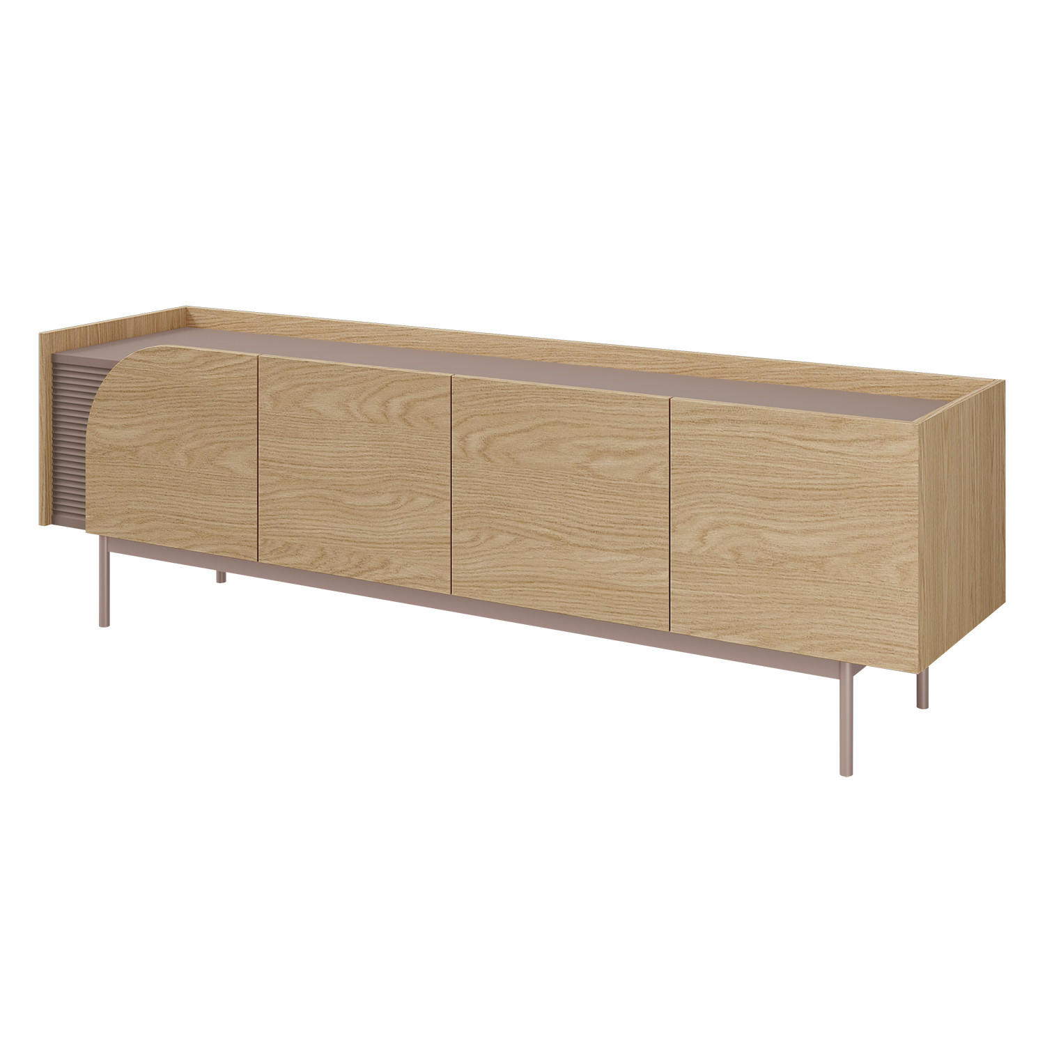 Beautysofa NÍZKÁ KOMODA Camel se 4 dvířky a rýhovaným detailem, 172 cm, jarní dub + Toffee