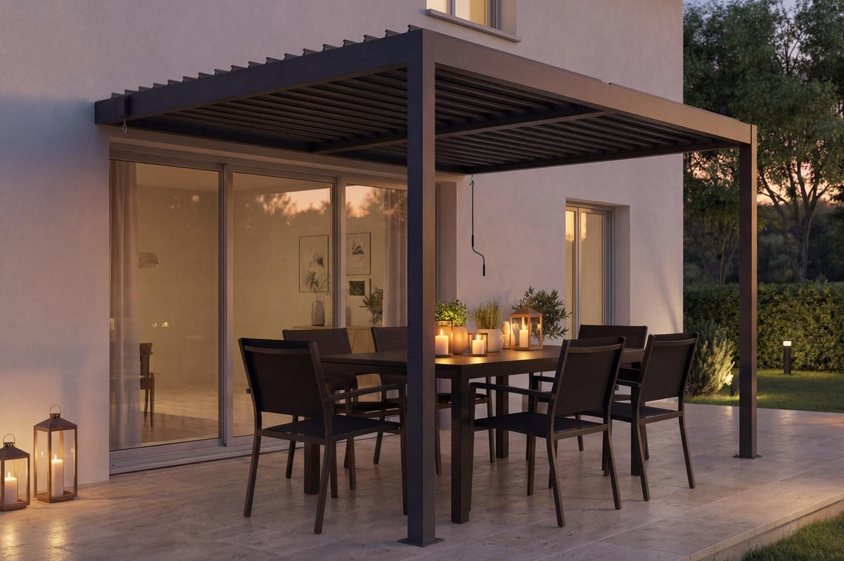 ANLEHN-BIOKLIMA-PERGOLA Piana 3x2m aus grauem Aluminium - Grau, Metall (304/218/196cm) - Cazeboo