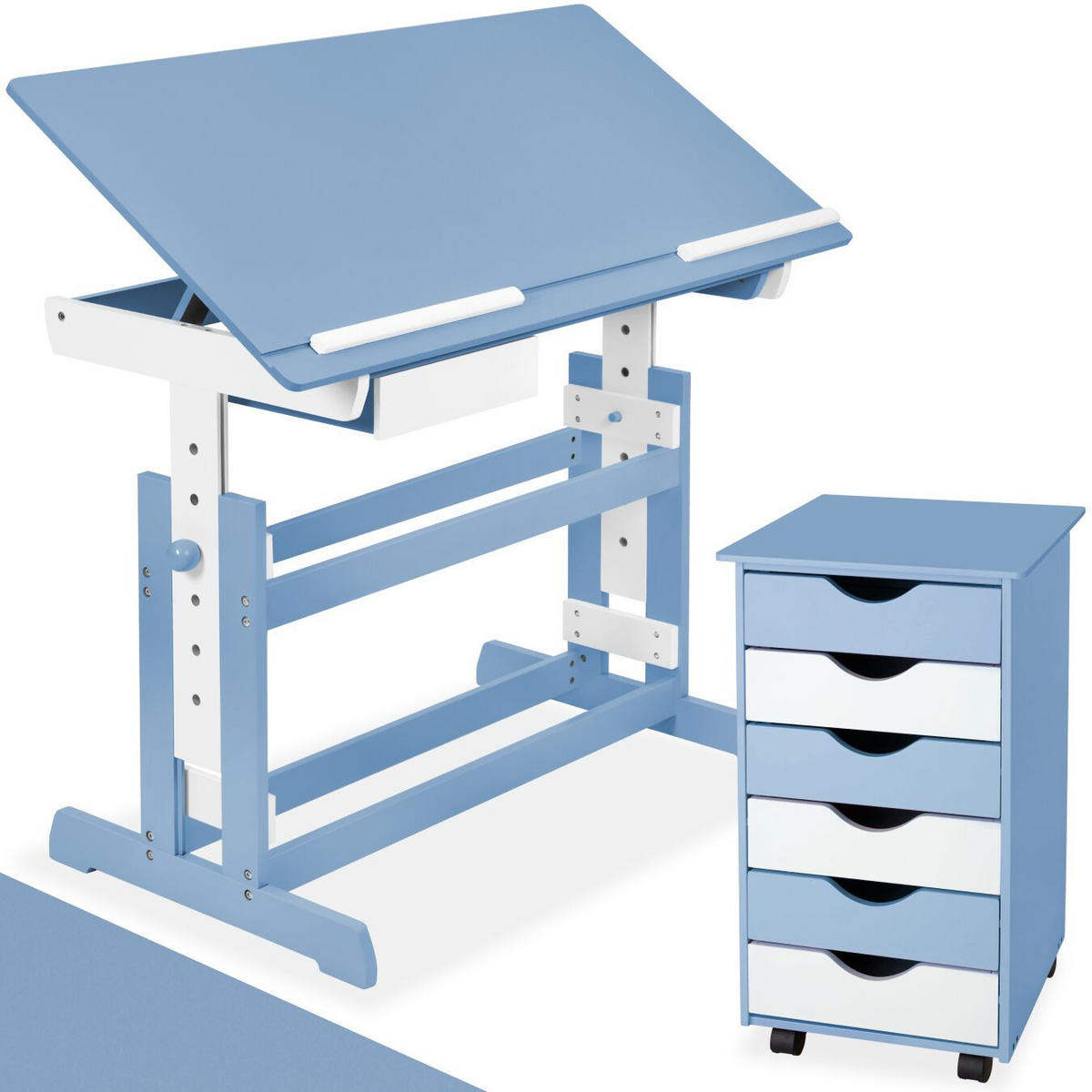 SCHREIBTISCH ,pflegeleicht,blau - Blau, Holz (55/94/109cm) - tectake