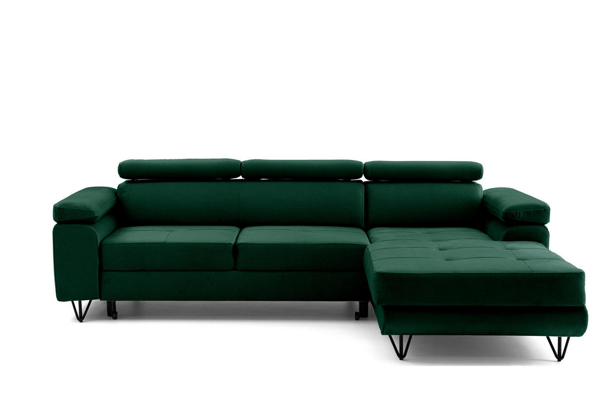 ECKSOFA NORIS L Dunkelgrün mit Schlaffunktion Rechts - Dunkelgrün, Holz/Textil (250/183cm) - Muffo