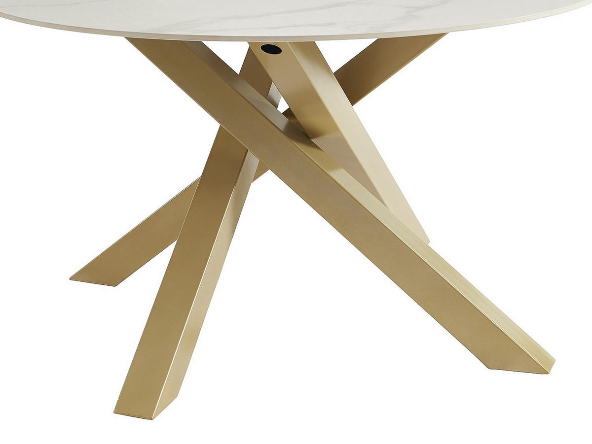 TISCH ohne Ausziehfunktion - 4 -Sitzer - Keramik - weiß, goldfarben - LENUMIA - Weiß, Keramik (130/130/76cm) - Vente-Unique