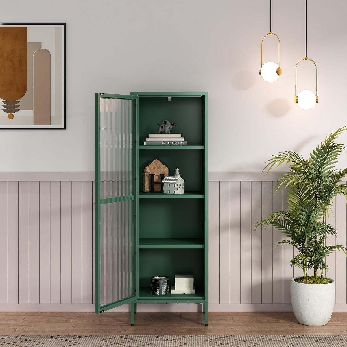 VITRINENSCHRANK Säkylä - Dunkelgrün, Glas/Metall (50/150/35cm) - [en.casa]