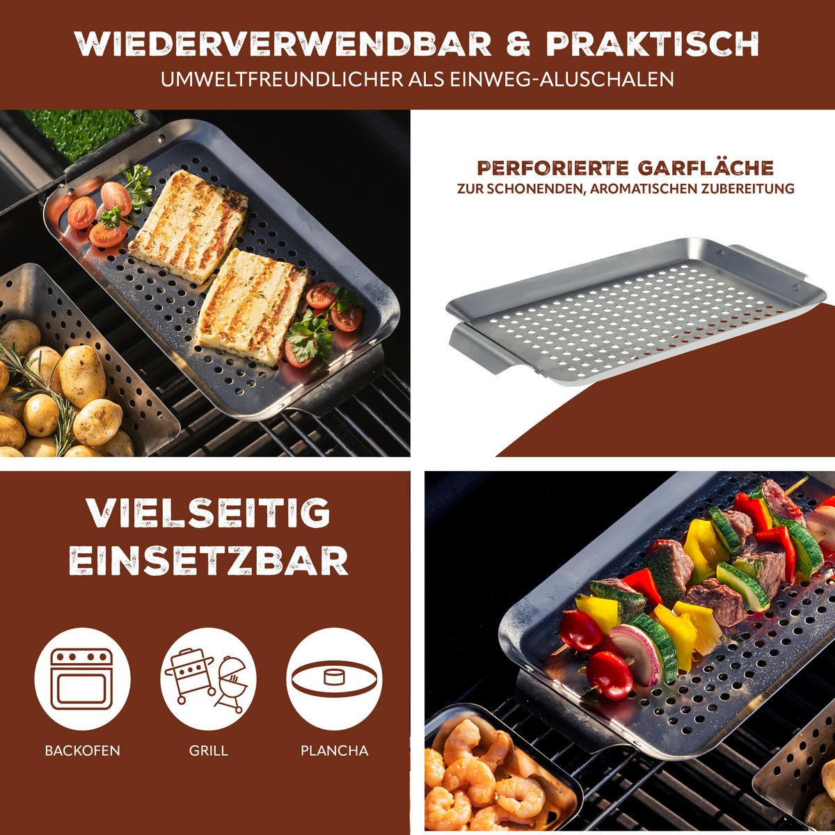 GRILLPLATTE, silber, Metall - Edelstahlfarben, Metall (18.5/1.8/32cm) - bremermann