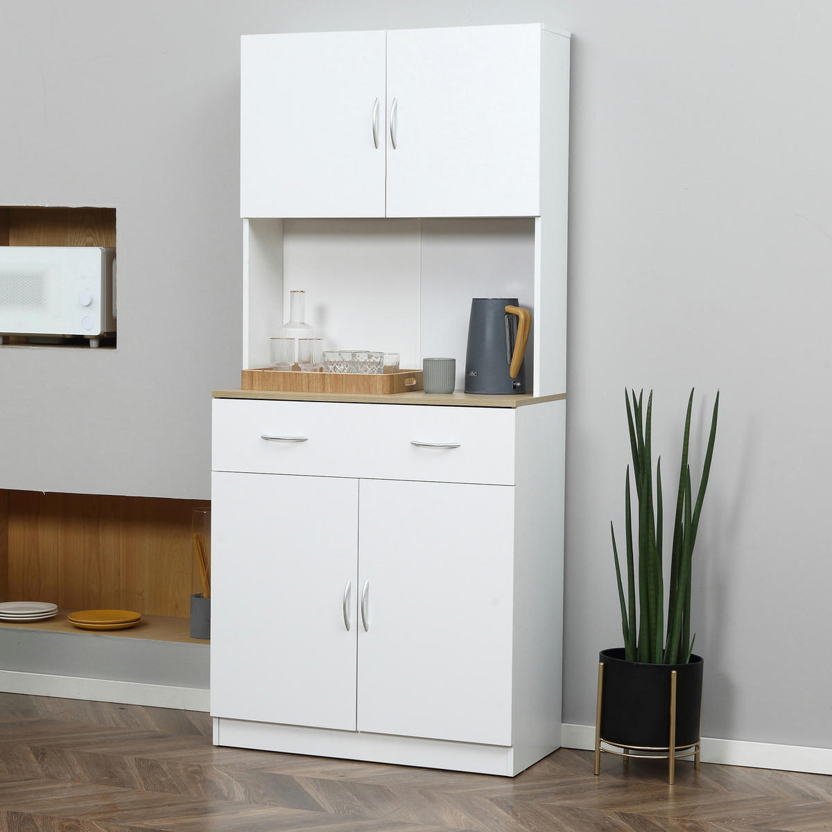 BUFFET DE-11210 4 Türen & 1 Schublade mit Arbeitsplatte Weiß - Weiß, Holzwerkstoff (40/180/80cm) - ComfortXL
