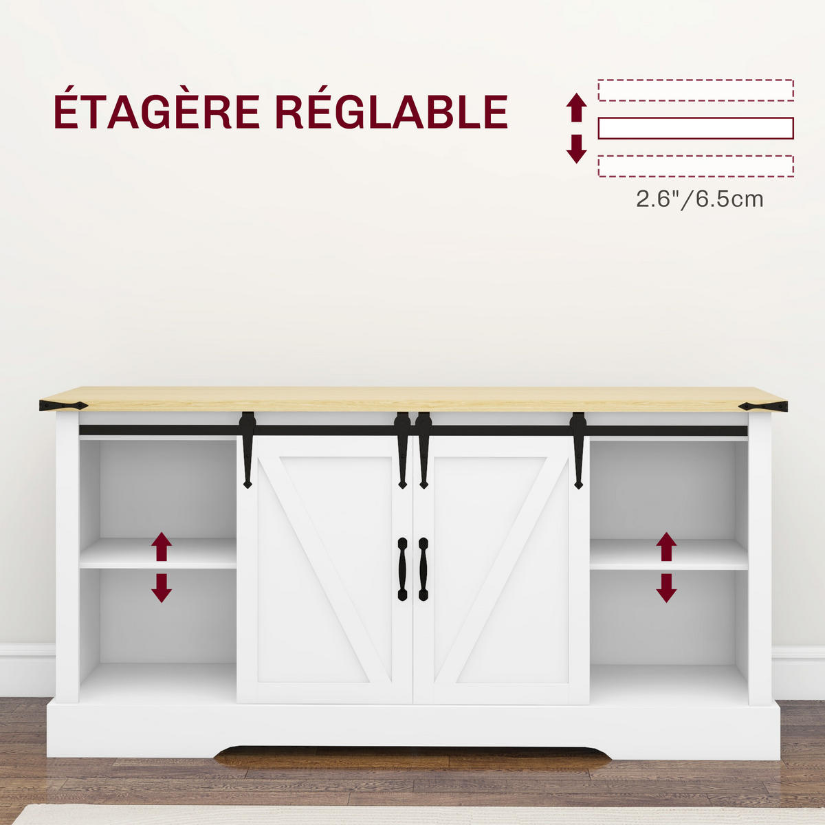 SIDEBOARD Weiß/Eiche-Nachbildung, 2 Schiebetüren, 150/40/72 cm - Weiß, Holz (150/72/40cm) - PANGIVO