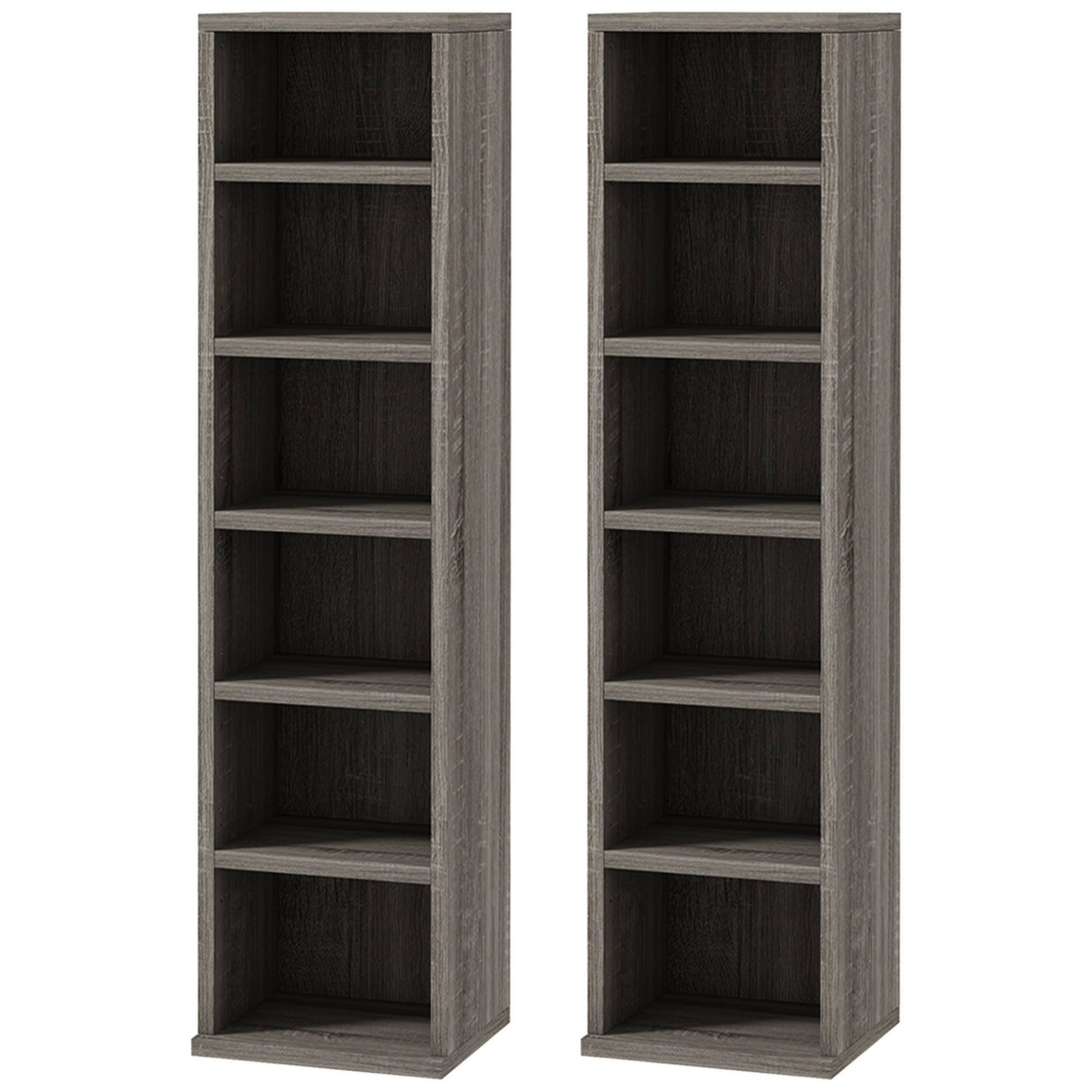 CD-REGAL 2er-Set DE-14440 12 Fächer für 204 CDs Dunkelgrau - Dunkelgrau, Holzwerkstoff (22.5/88.5/21cm) - ComfortXL