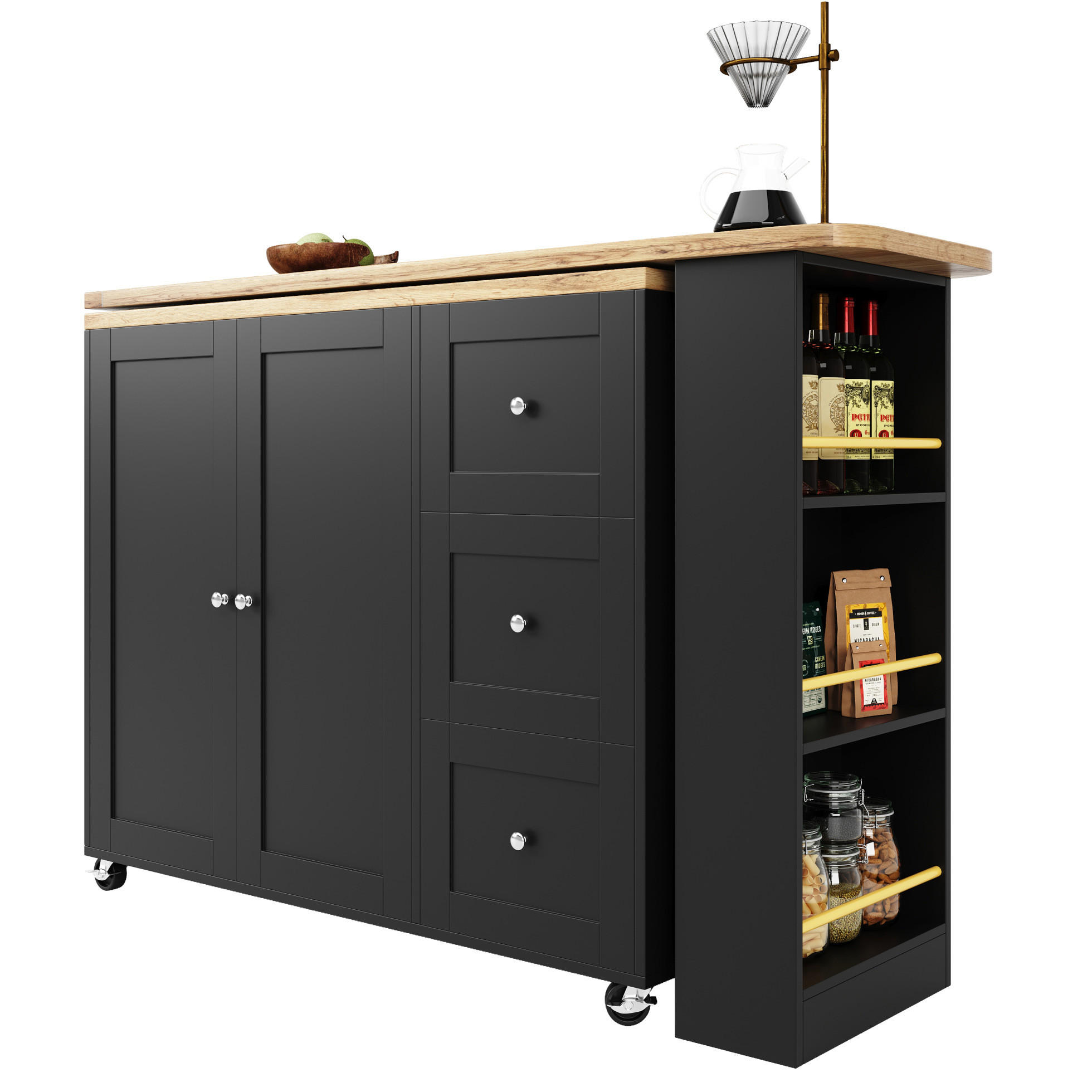 BARTISCHSCHRANK 360° drehbar auf Rollen 203 x 39 x 106 cm Schwarz - Schwarz, Holz (39/106/203cm) - Beauniv