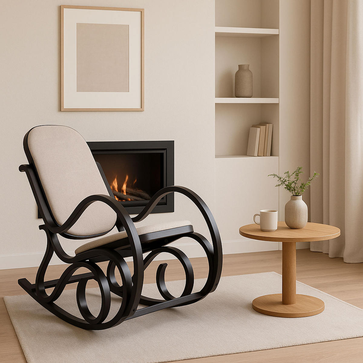 SCHAUKELSTUHL Walnuss Dekor, Beige - Beige/Walnussfarben, Holz (55/90/96cm) - MCW