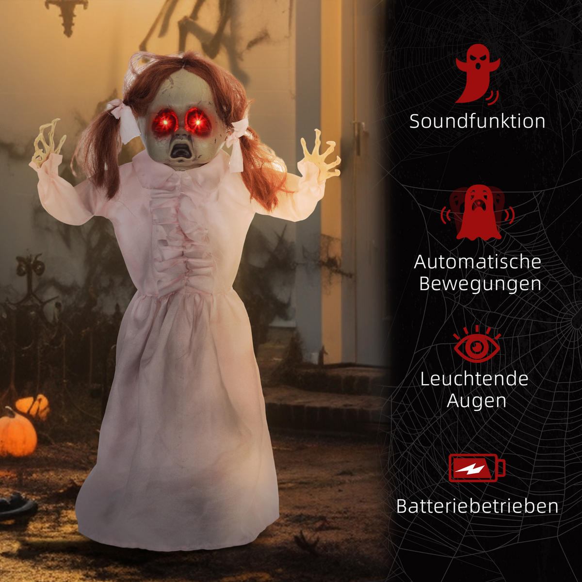 HALLOWEEN DECORATIONS 76cm Dekoration Geisterpuppe, Soundfunktion - Rosa, Kunststoff/Metall (50/76/15cm) - HOMCOM
