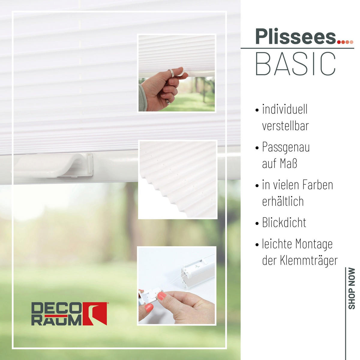 PLISSEE Basic ohne Bohren - Weiß, Textil (105/150cm) - Deco-Raum
