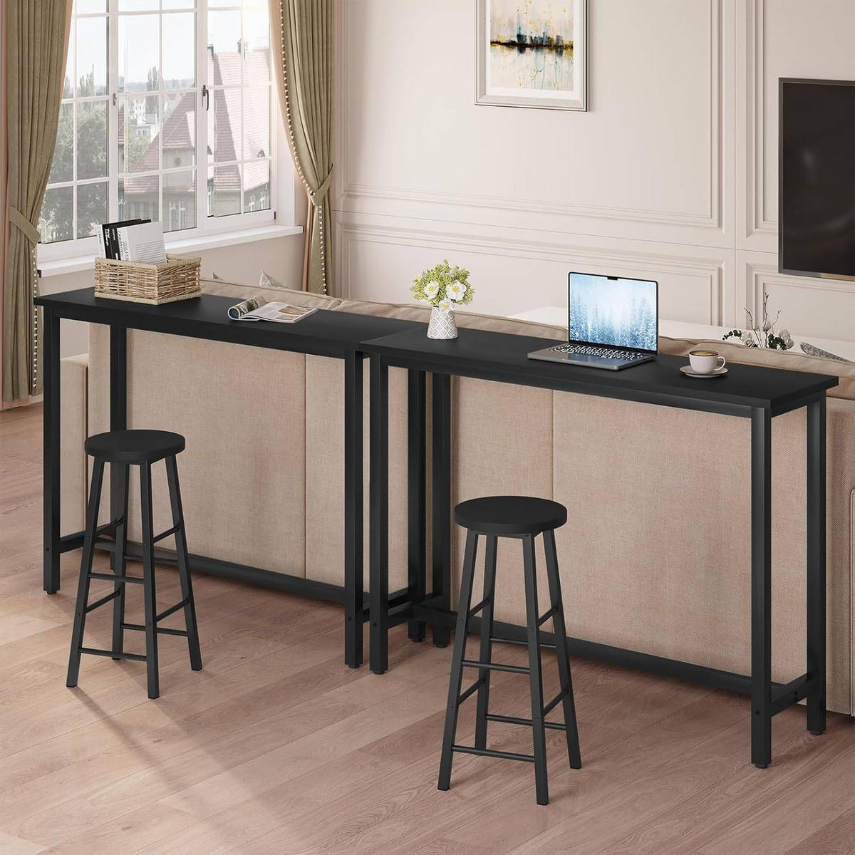 BARTISCH, aus MDF, Helle Eiche, 140x100x40cm - Schwarz, Holzwerkstoff/Metall (40/140/100cm) - Woltu