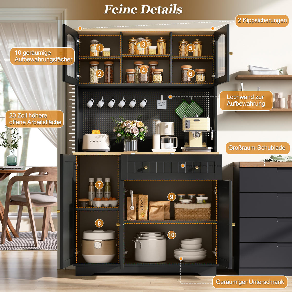 VITRINE 103.5x40x180cm Schwarz mit verstellbaren Böden - Schwarz, Holzwerkstoff (103.5/180/40cm) - FLIEKS