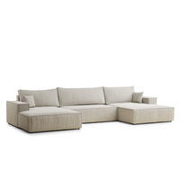 WOHNLANDSCHAFT Kyoto Beige Webstoff - Beige/Schwarz, Holz/Holzwerkstoff (398/70/148cm) - Maison de Reve
