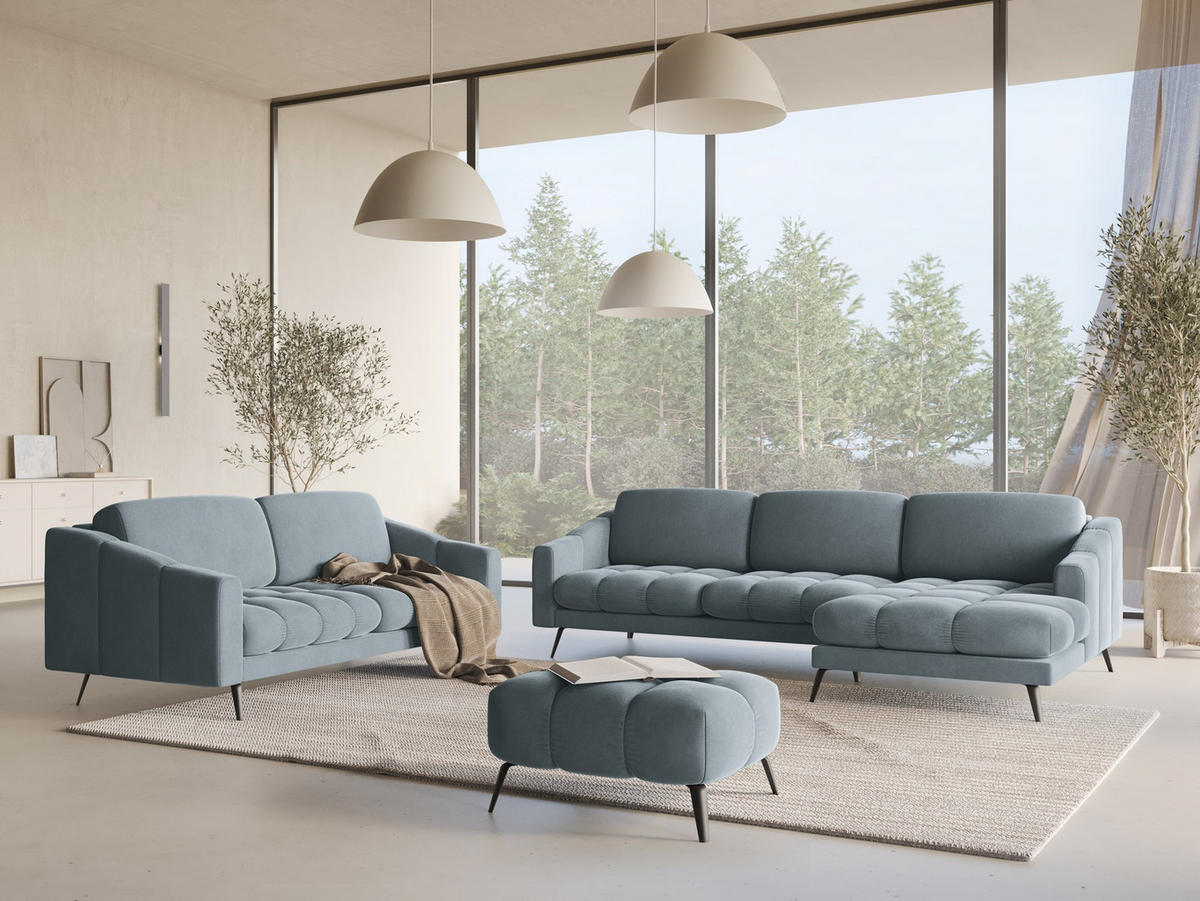 3-SITZER SOFA Samt Stoff Blau - Blau/Schwarz, Textil/Metall (202/80/95cm) - Makamii