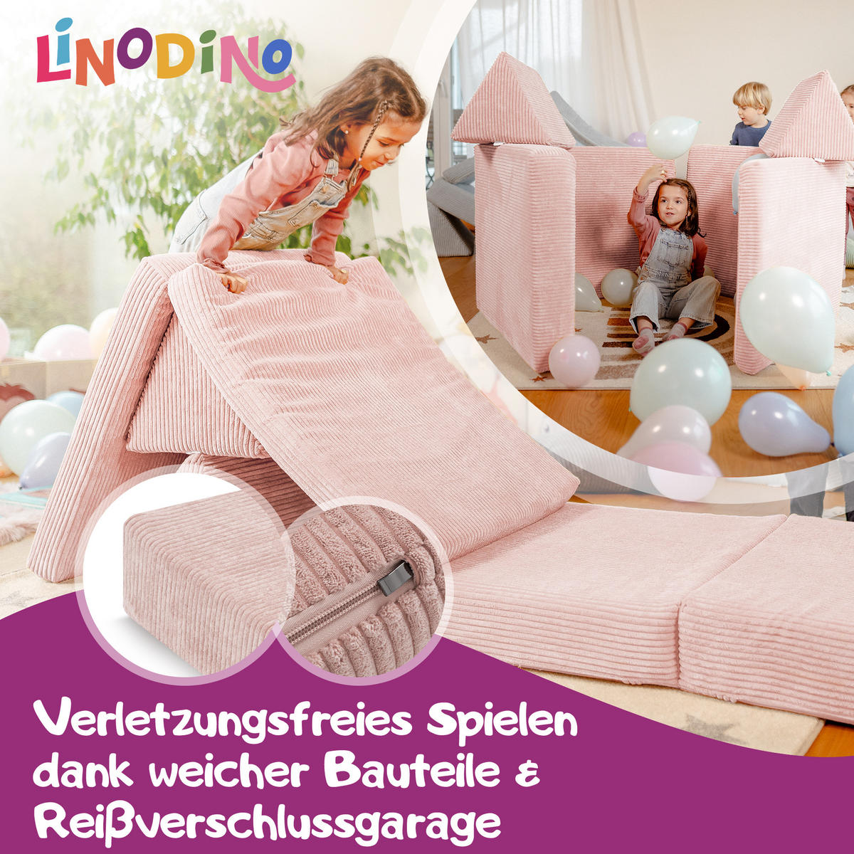 KINDERSOFA Spielparadies - Rosa, Textil (66/52/150cm) - Linodino