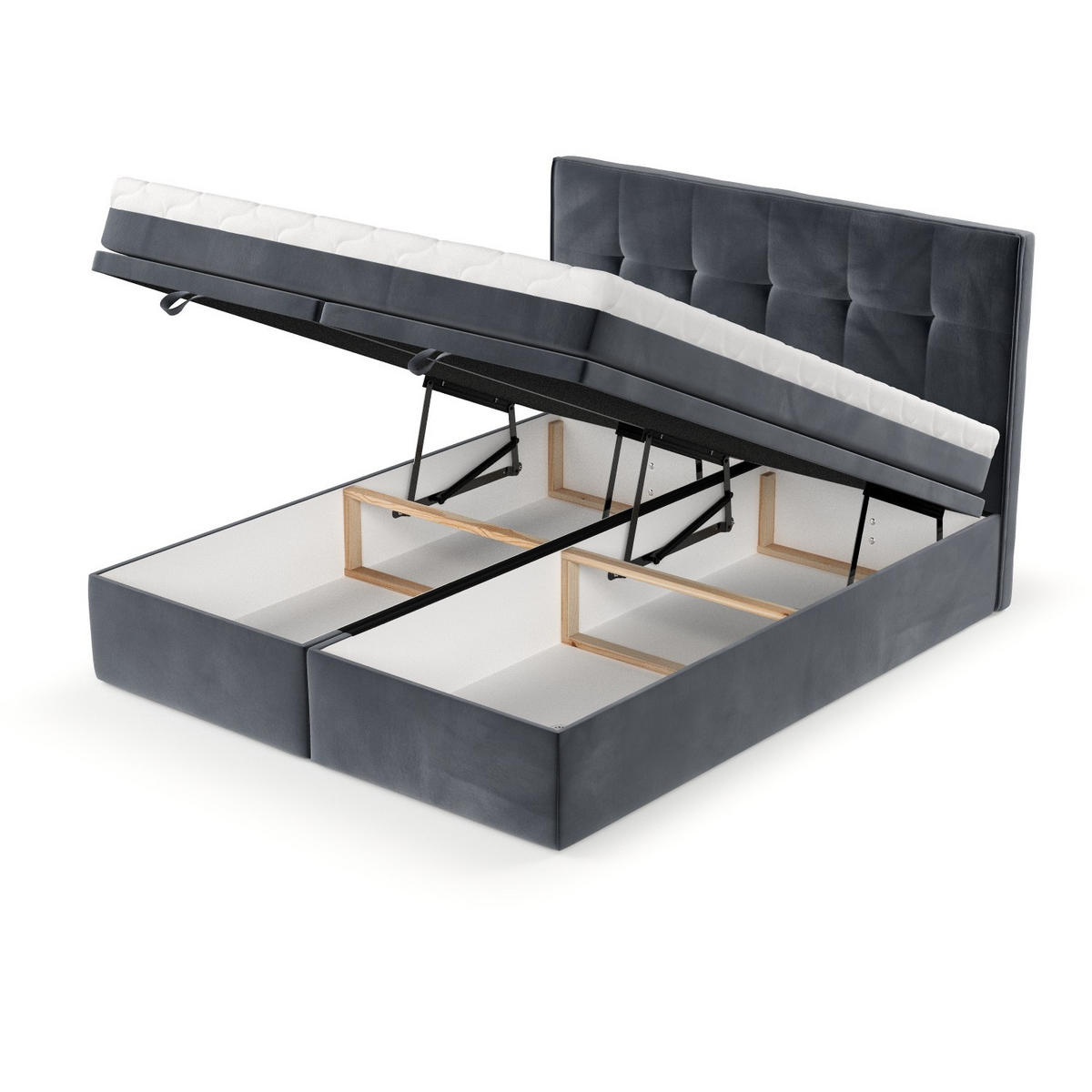BOXBETT Arivo 200/200 cm Dunkelgrau im Kronos Stoff - Dunkelgrau/Schwarz, Holz/Holzwerkstoff (200/200cm) - AltaBeds