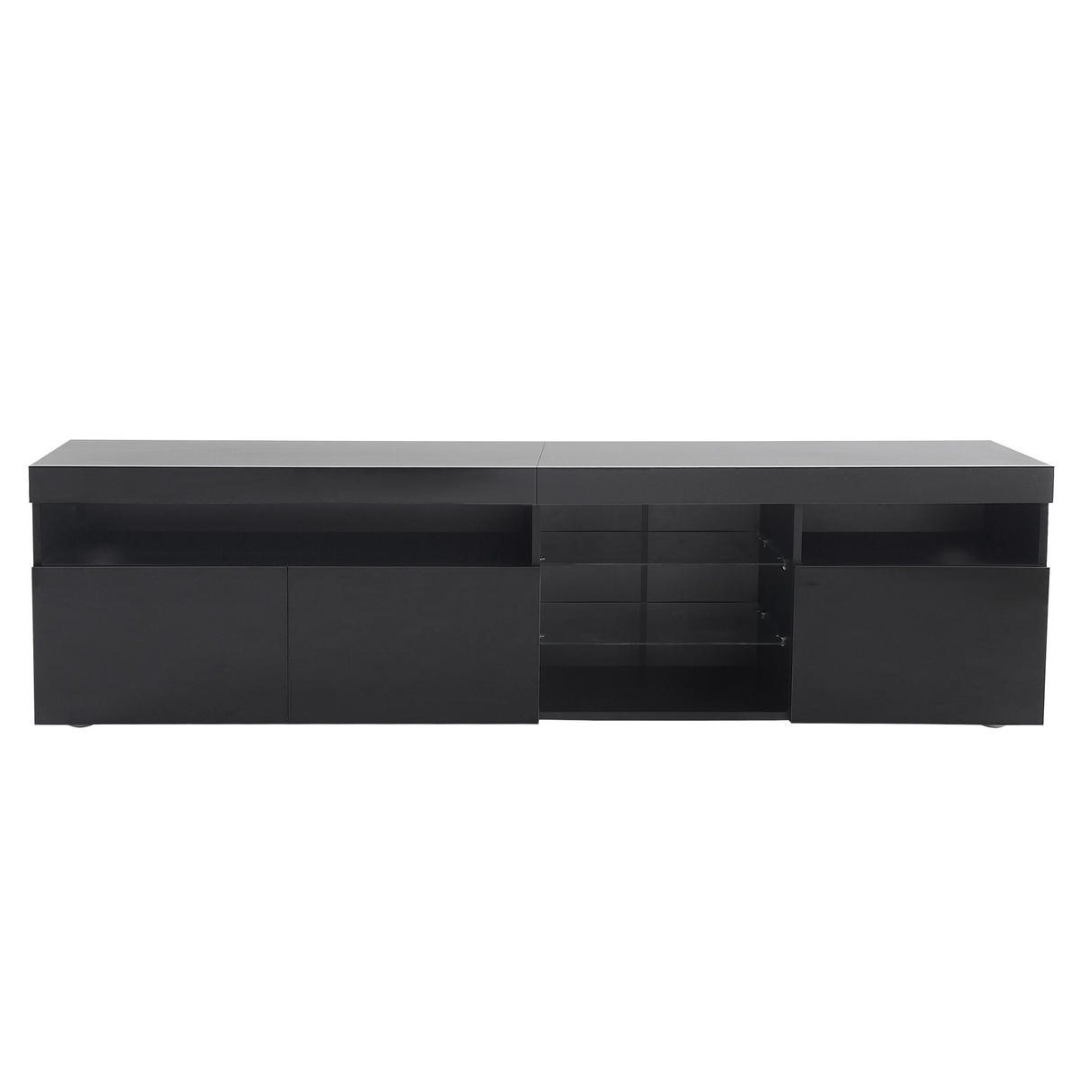 LOWBOARD 180/48/35 cm aus MDF mit Glaslaminat und variabler LED-Beleuchtung Schwarz - Schwarz, Holzwerkstoff (180/48/35cm) - Modenvie