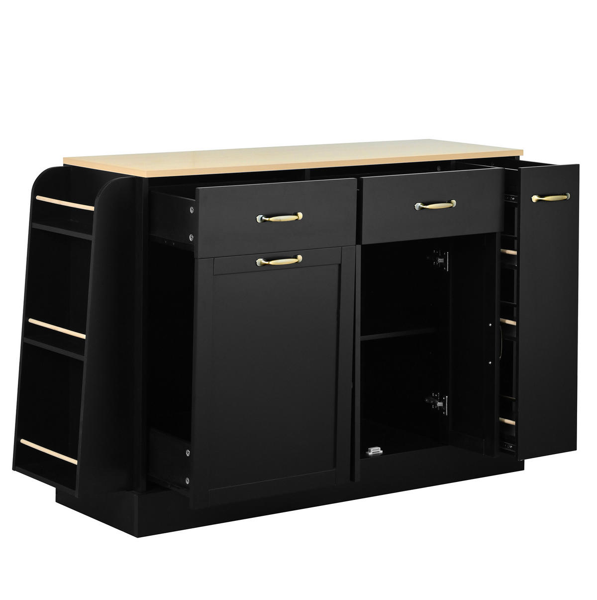 SIDEBOARD mit Mülleimerfach 133,5 x 40 x 86 cm Schwarz Holzoptik - Schwarz, Holzwerkstoff (133.5/86/40cm) - Meubliv