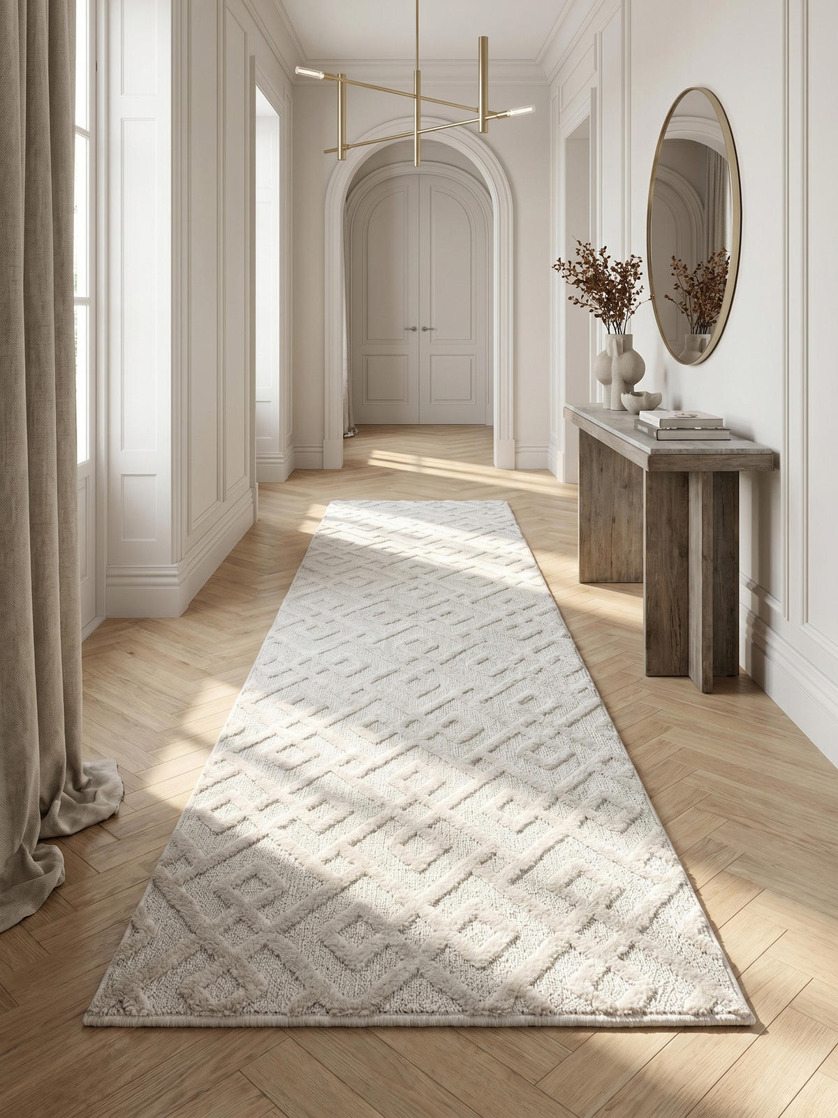 TEPPICH Hochflor EISACK in Creme, geometrisch, 80 x 250 cm - Beige, Textil (80/250cm) - KADIMA DESIGN