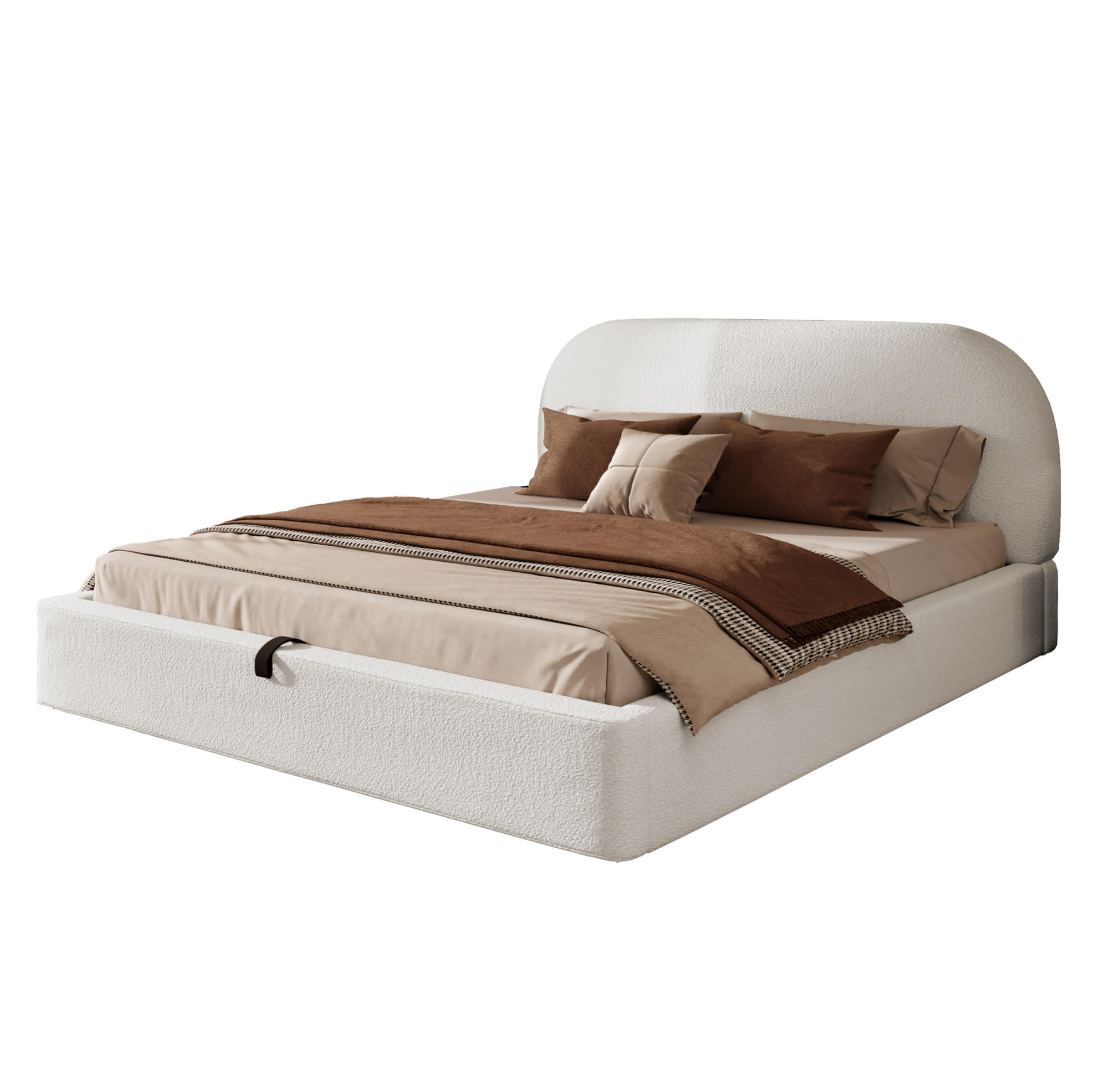 POLSTERBETT aus Bouclé 180x200 cm Beige mit hydraulischem Stauraum, Lattenrost und Matratze - Beige, Textil (180/200cm) - Modfu