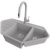 GRANITSPÜLE Kopenhagen Corner, 2-er set Grau 90/50 cm 1,5 Becken + Küchenarmatur 40/20 cm + Ablauf-Set ab 70er Unterschrank - Chromfarben/Grau, Kunststoff (90/18/50cm) - Primagran
