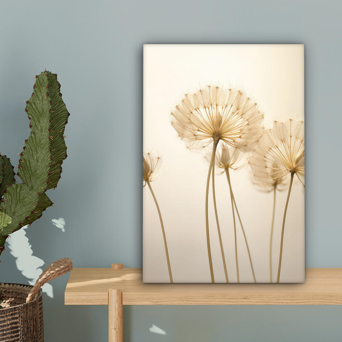 LEINWANDBILD Sonnenlicht - Löwenzahn - Botanisch - Blumen Deko Wohnzimmer 20x30 cm - Creme, Textil (20/30cm) - MuchoWow