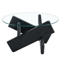 COUCHTISCH 79 cm rund Black und Transparent aus MDF und Glas mit Kreuz-Stütze - Schwarz, Holzwerkstoff (79/79/45cm) - OKWISH
