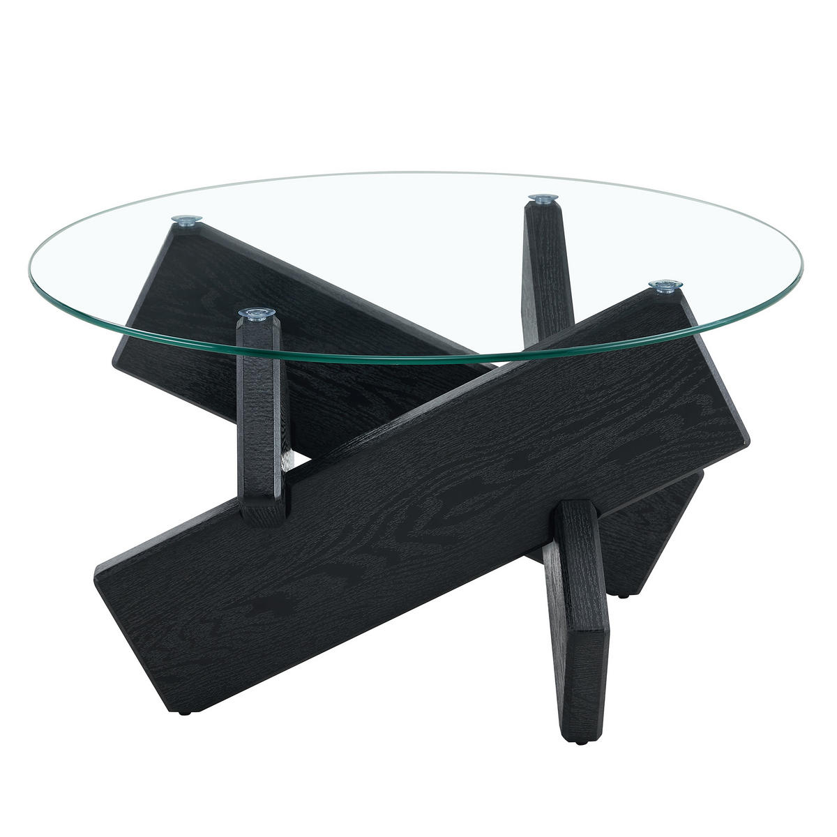 COUCHTISCH 79 cm rund Black und Transparent aus MDF und Glas mit Kreuz-Stütze - Schwarz, Holzwerkstoff (79/79/45cm) - OKWISH