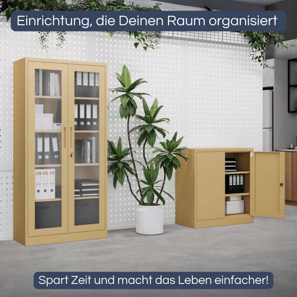 VITRINENSCHRANK abschließbar ELLO mit Glastüren 185x90x40cm Beige - Beige, Metall (90/185/40cm) - DELUKE