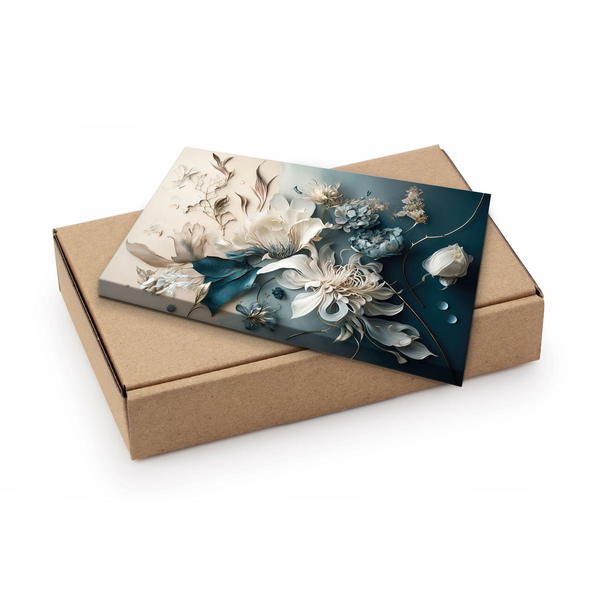 LEINWANDBILD Abstrakte Blumen Pflanzen 3D Effekt 120x80cm - Blau/Beige, Textil (120/80cm) - Muralo