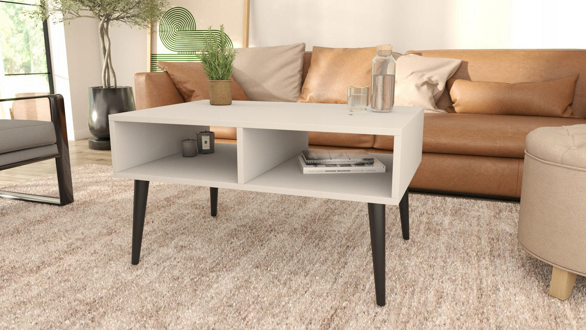 COUCHTISCH Isla Weiß-Schwarz 100/50/46 cm - Weiß, Holzwerkstoff (50/100/46cm) - Matkam Möbel