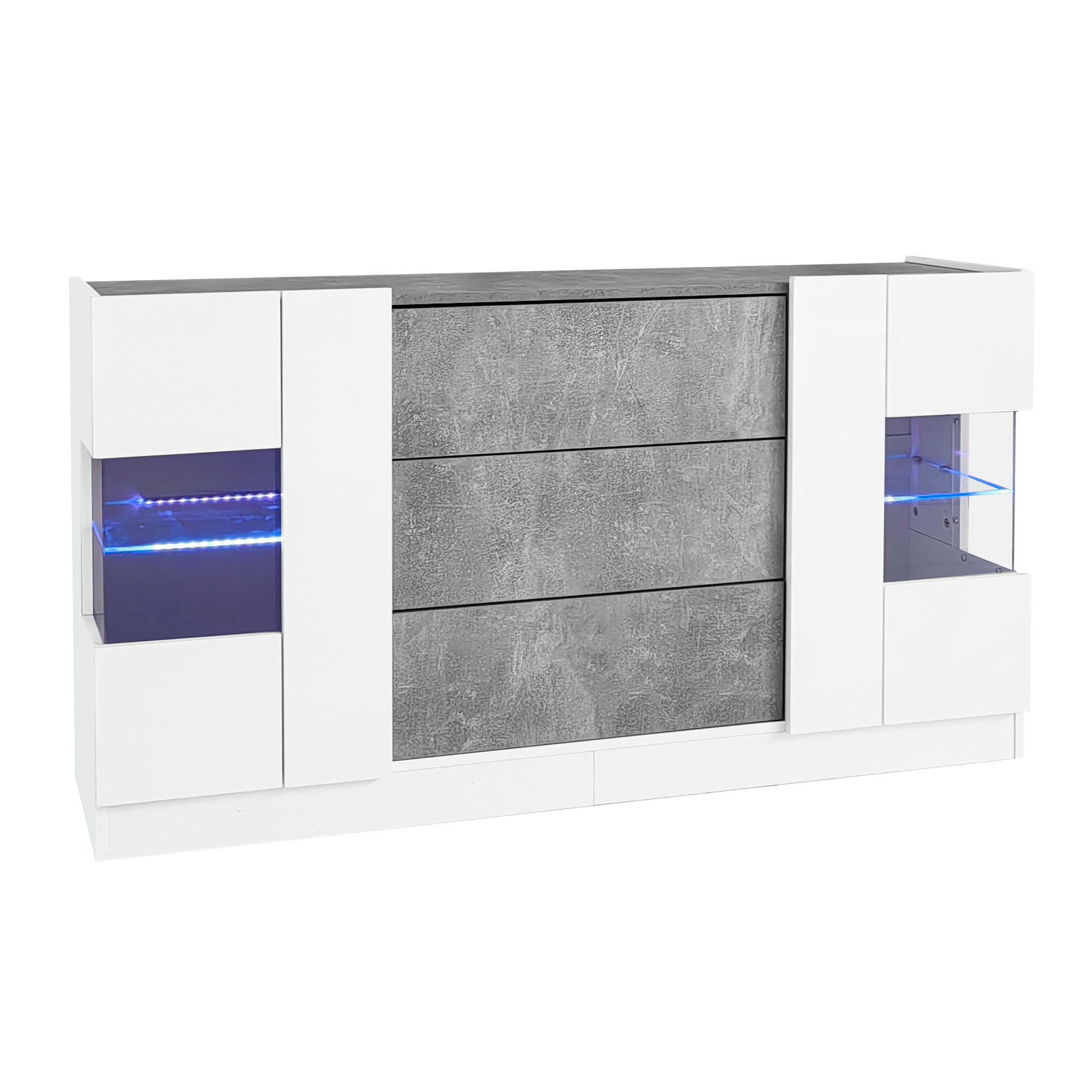 SIDEBOARD DE-38893 140/35/75 cm LED-Beleuchtung und Marmorlook Weiß/Grau - Weiß/Grau, Holzwerkstoff (140/75/35cm) - ComfortXL