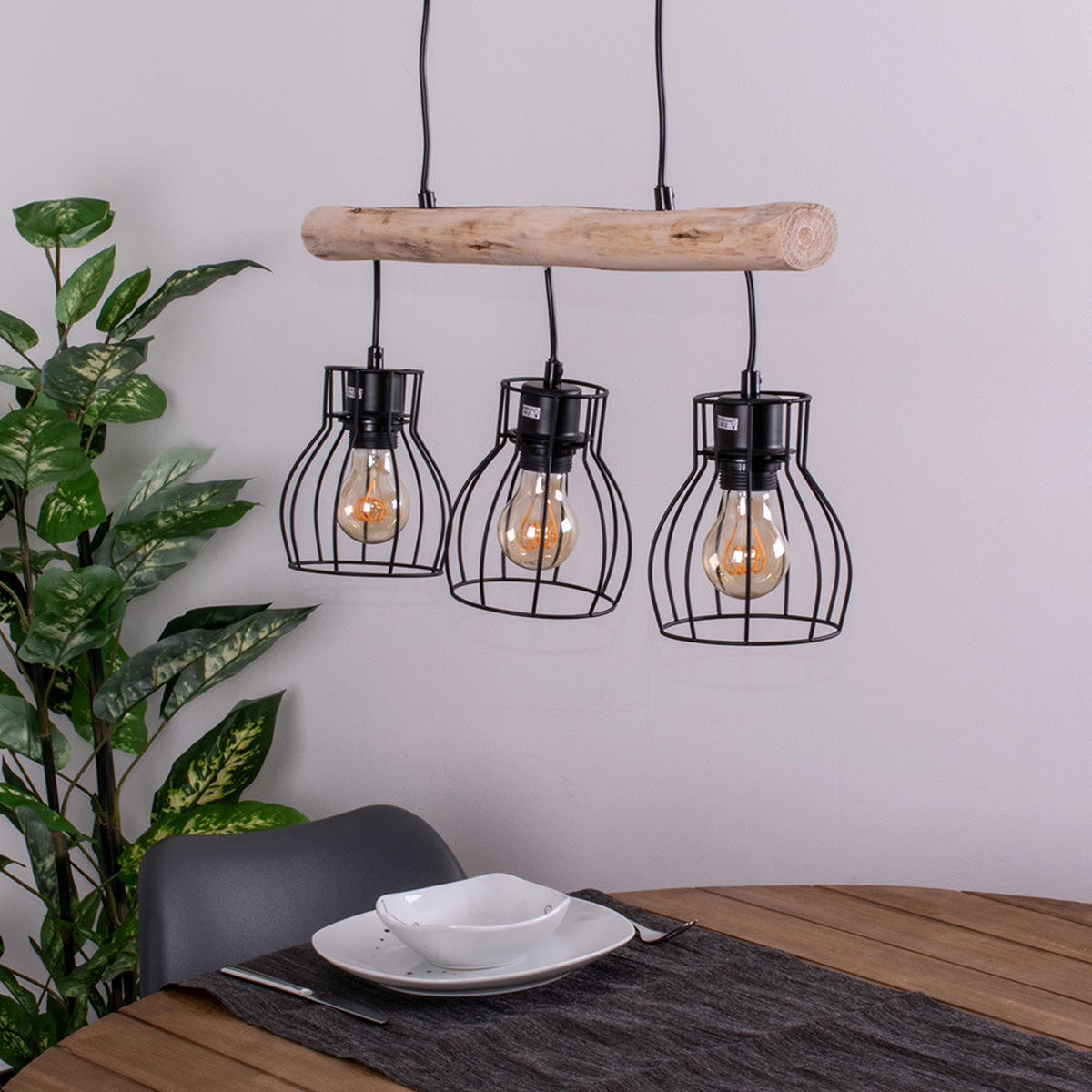 HÄNGELEUCHTE Metall Braun Holzoptik - Braun, Holz (60/13.6/140cm)