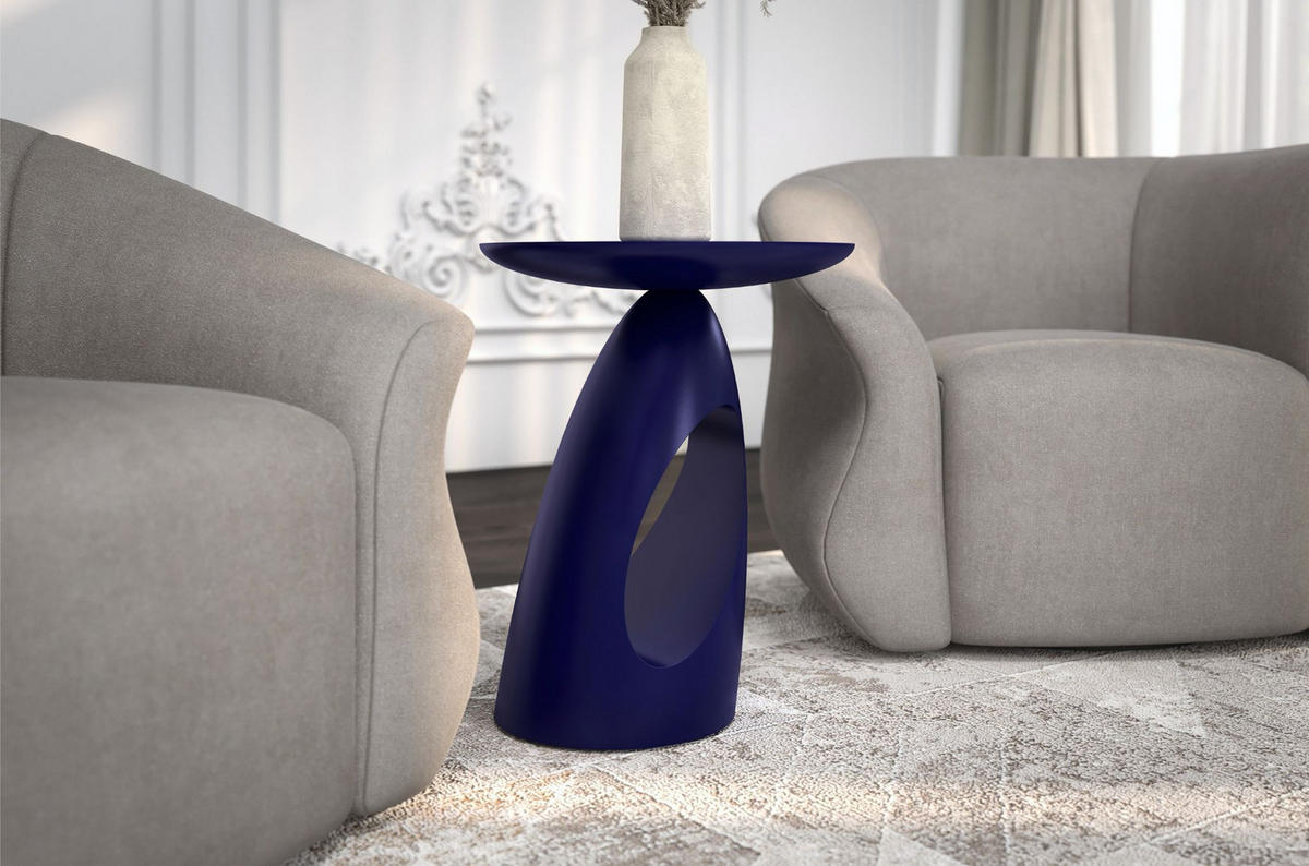 BEISTELLTISCH Island, Ovaler Tischplatte, Buche - lackiert, Marineblau - Dunkelblau, Holz (32/32/40cm) - Kayani