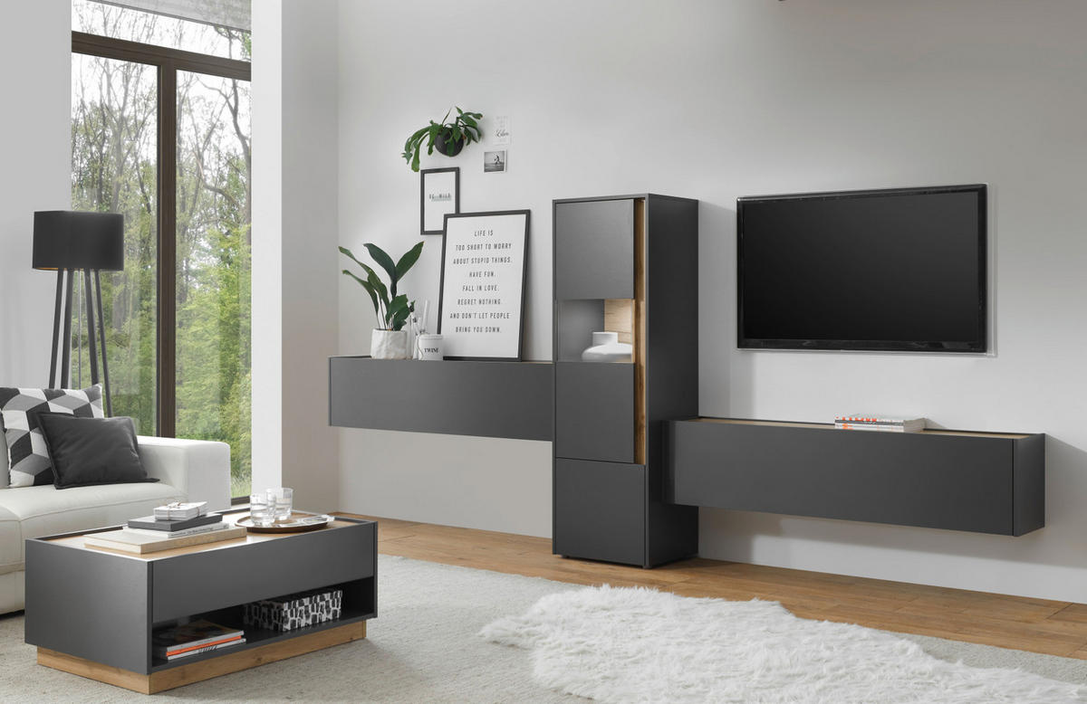 TV-LOWBOARD hängend grau matt, Eiche Wotan 150 cm, TV-Unterteil Hängeschrank - Eiche Wotan/Grau, Holzwerkstoff/Metall (150/35/30cm) - Furn.Design