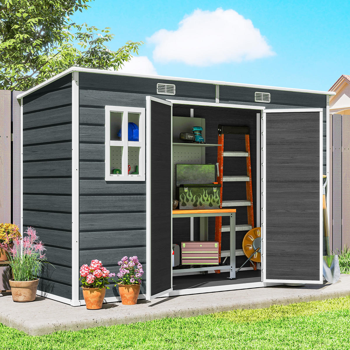 GARTENHAUS Kunststoff Aluminium Grau - Grau, Kunststoff (123/197/303cm) - Outsunny