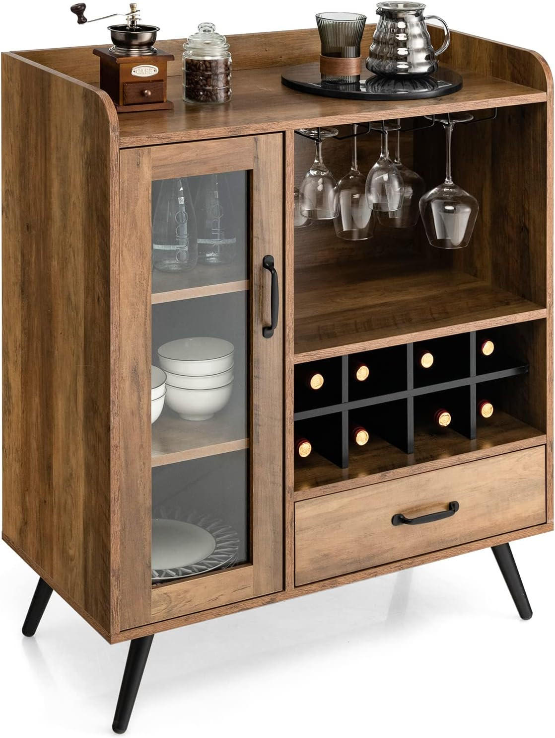 Costway Weinschrank Braun 80x95x40 cm