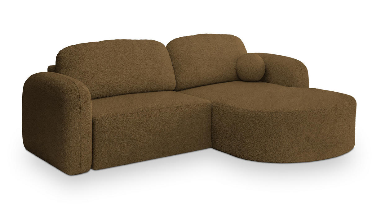 ECKSOFA AMILIA R-S Orange Boucle-Stoff mit Schlaffunktion - Orange, Holz (263/174cm) - MASSENO