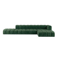 ECKSOFA Modulares In L-Form Mit Hocker, Velvet-Stoff Riviera, Grün, Rechts, GRAND - Grün, Holz (386/179cm) - Kaiser Möbel
