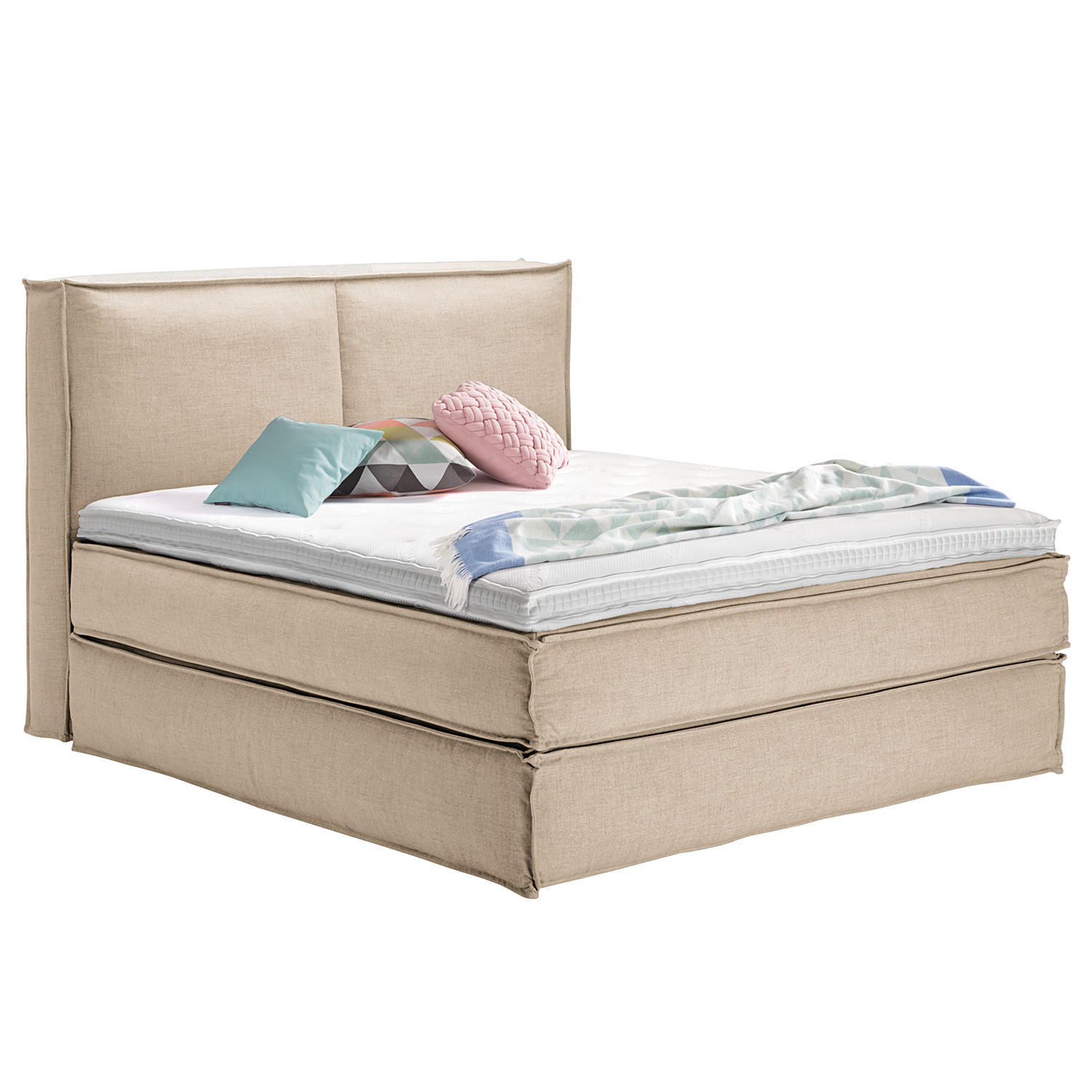 BOXSPRINGBETT mit Kopfteil - Premium - Beige, Textil (180/220cm) - home24
