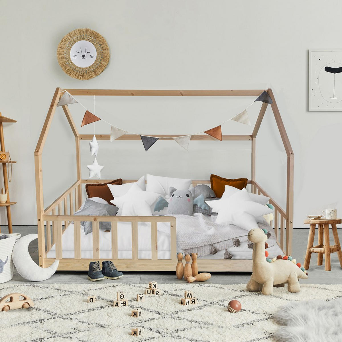 HAUSBETT KIWI mit Lattenrost / Kinderbett 90x200 - Naturholz - Naturfarben, Holz (90/200cm) - Weber Industries